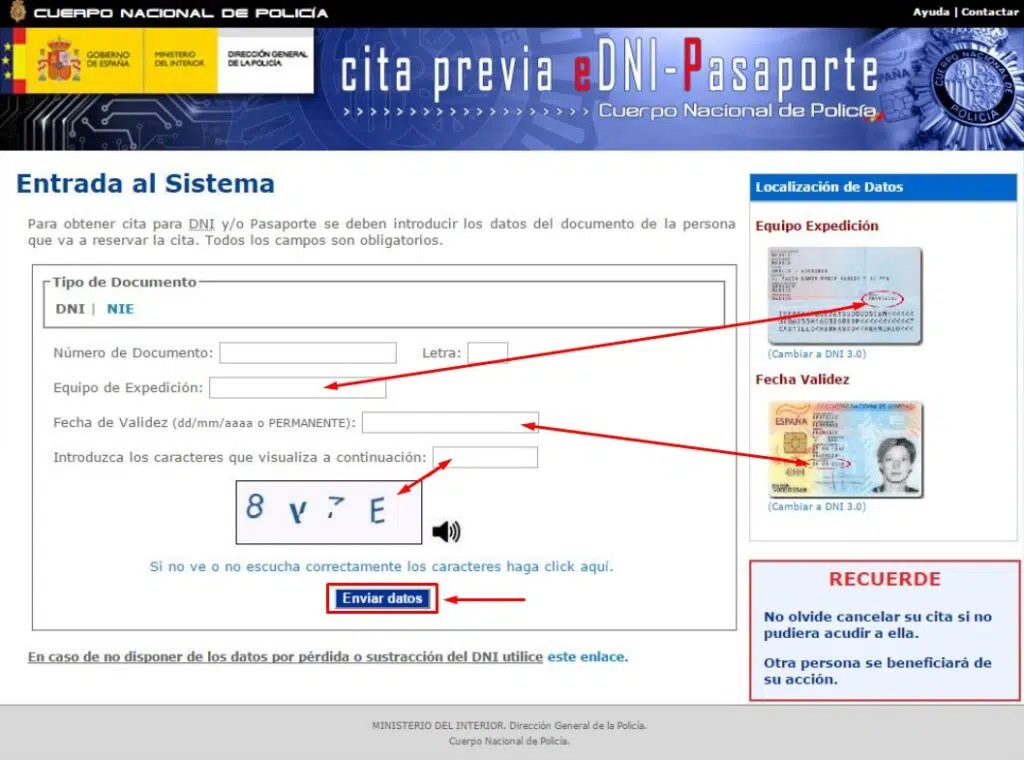 Cita DNI Introducir datos DNI NIE