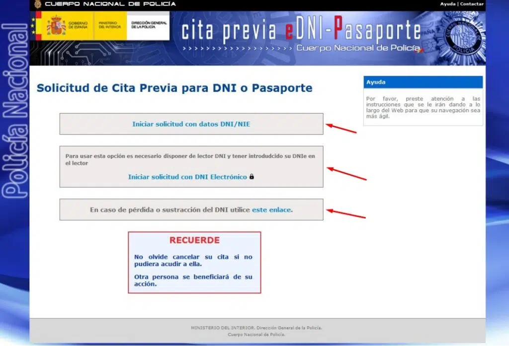 Cita DNI Opcion de Identificacion